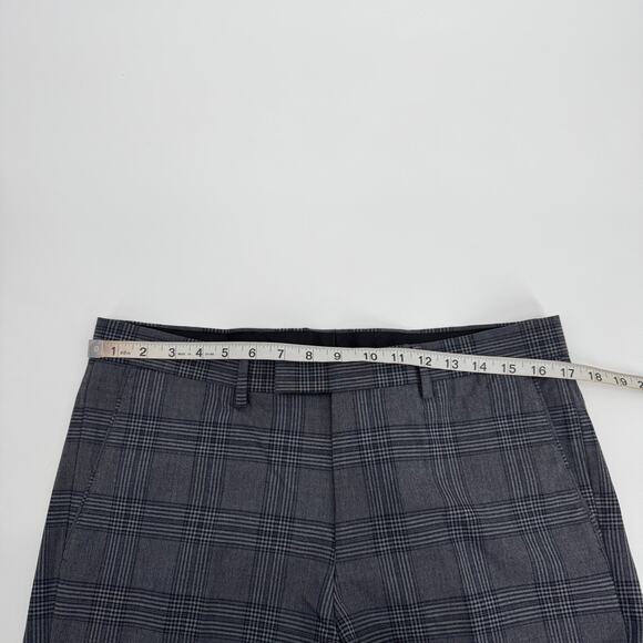 Soul Of London Mens 33R Plaid Gray Slim Fit Flat Front High Rise Trouser Pants - Picture 11 of 12